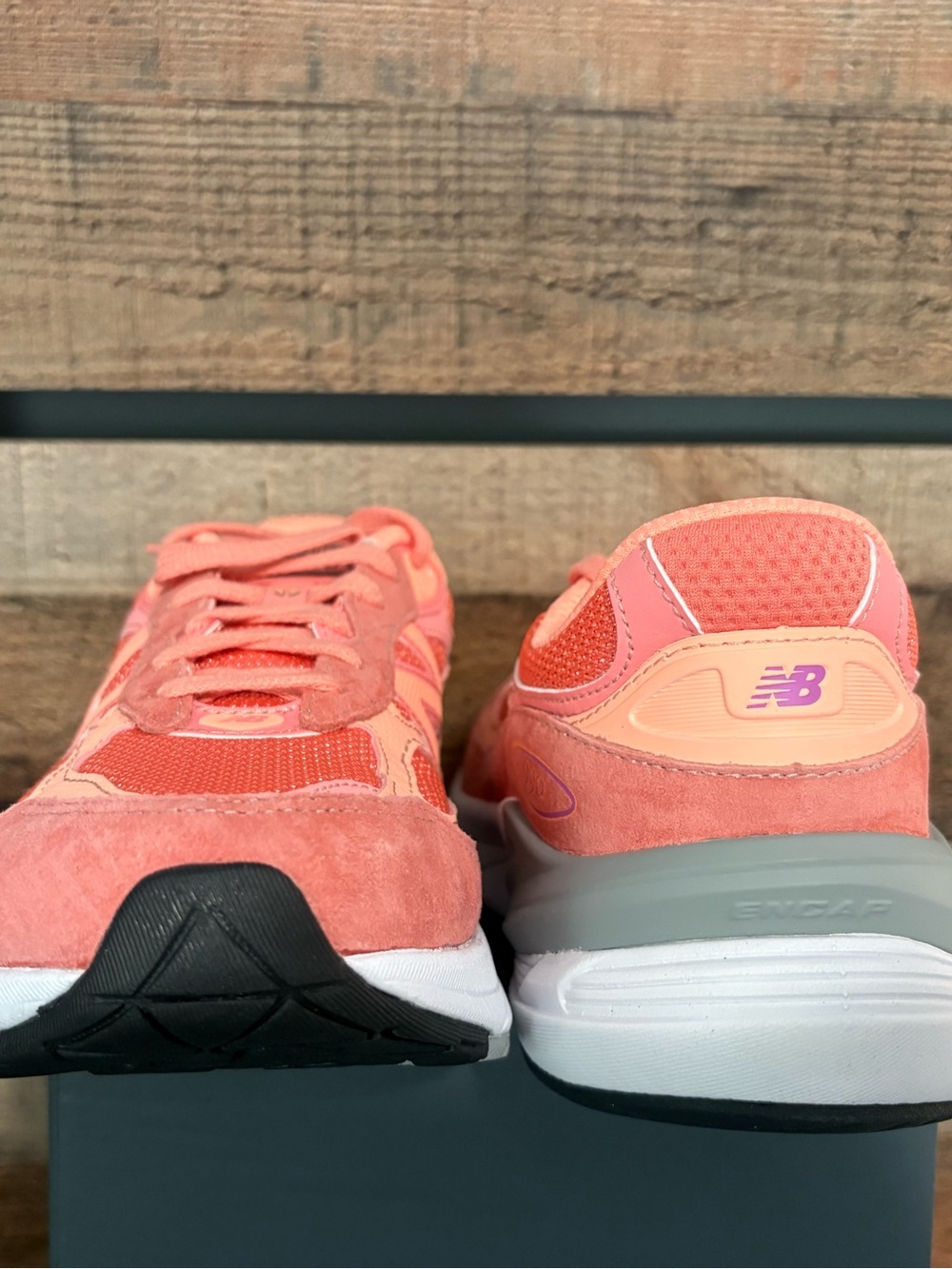 New Balance Women’s 990 Coral Pink Suede & Mesh Sneakers - Picture 5 of 6